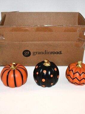 GrandinRoad ORANGE MINI Designer Pumpkins, Set of 3 #168286ORG NIB